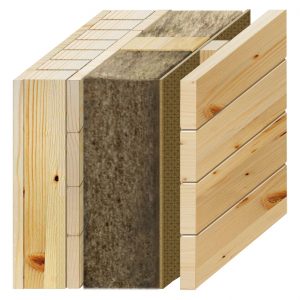 Massivholzwand mit Holzfassade Paneele
